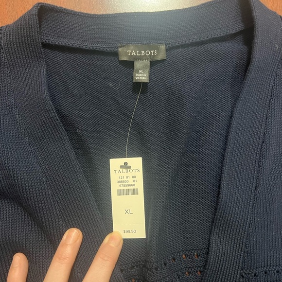 Talbots Navy V-NECK POINTELLE GIRLFRIEND CARDIGAN - Picture 3 of 5